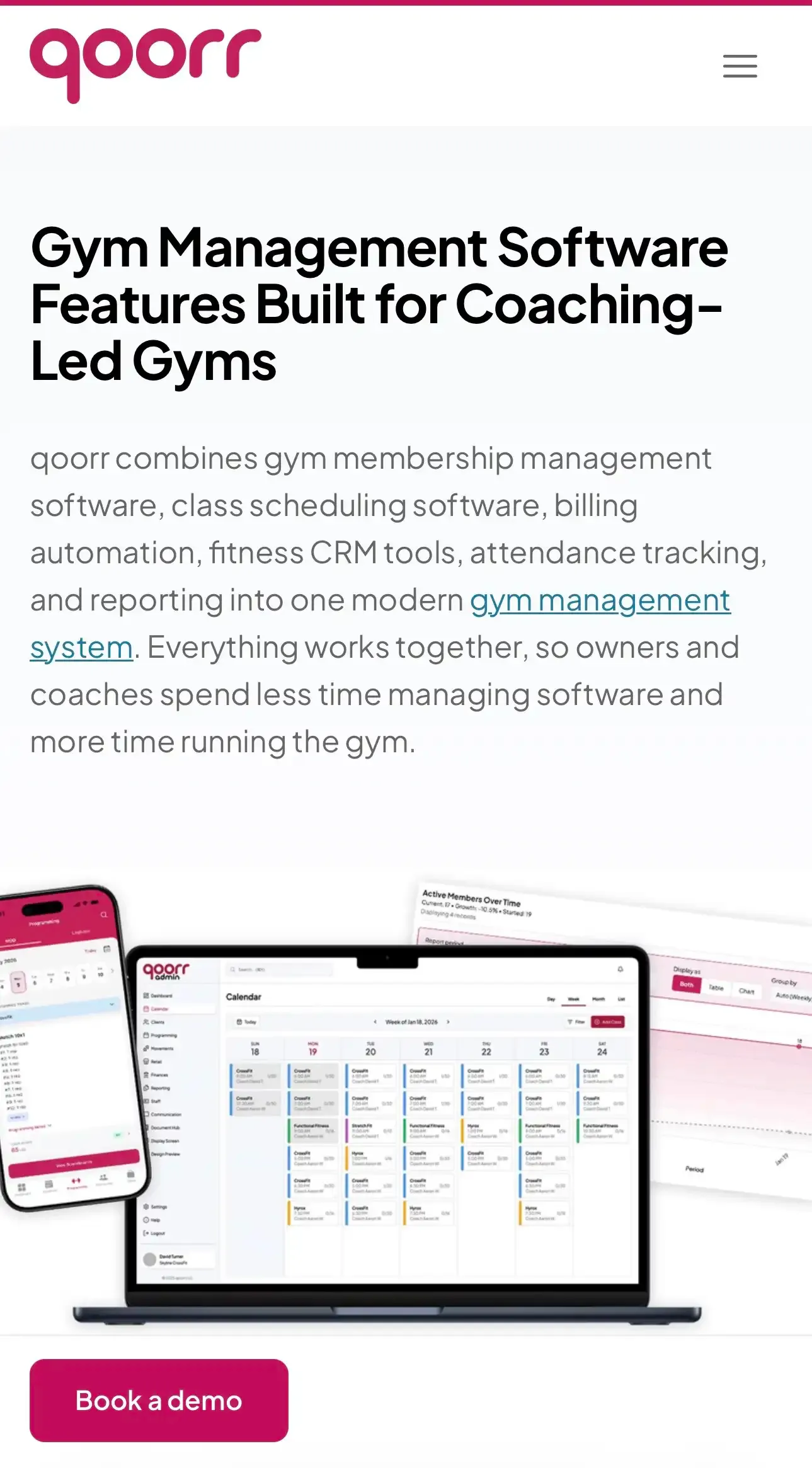 The qoorr marketing site on mobile, showing the features section.